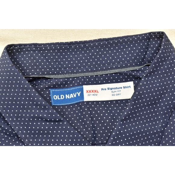 Old Navy Pro Signature Men's Shirt Slim Fit Size XXXL Navy Blue Polka Dot Go-Dry - Picture 6 of 8